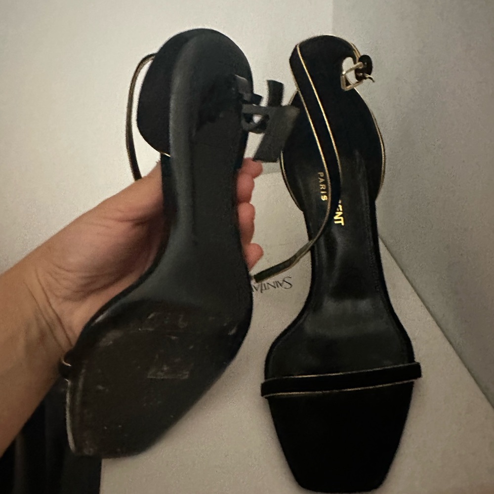 Saint Laurent Black and Gold Women's Heels - Picture 2 of 3